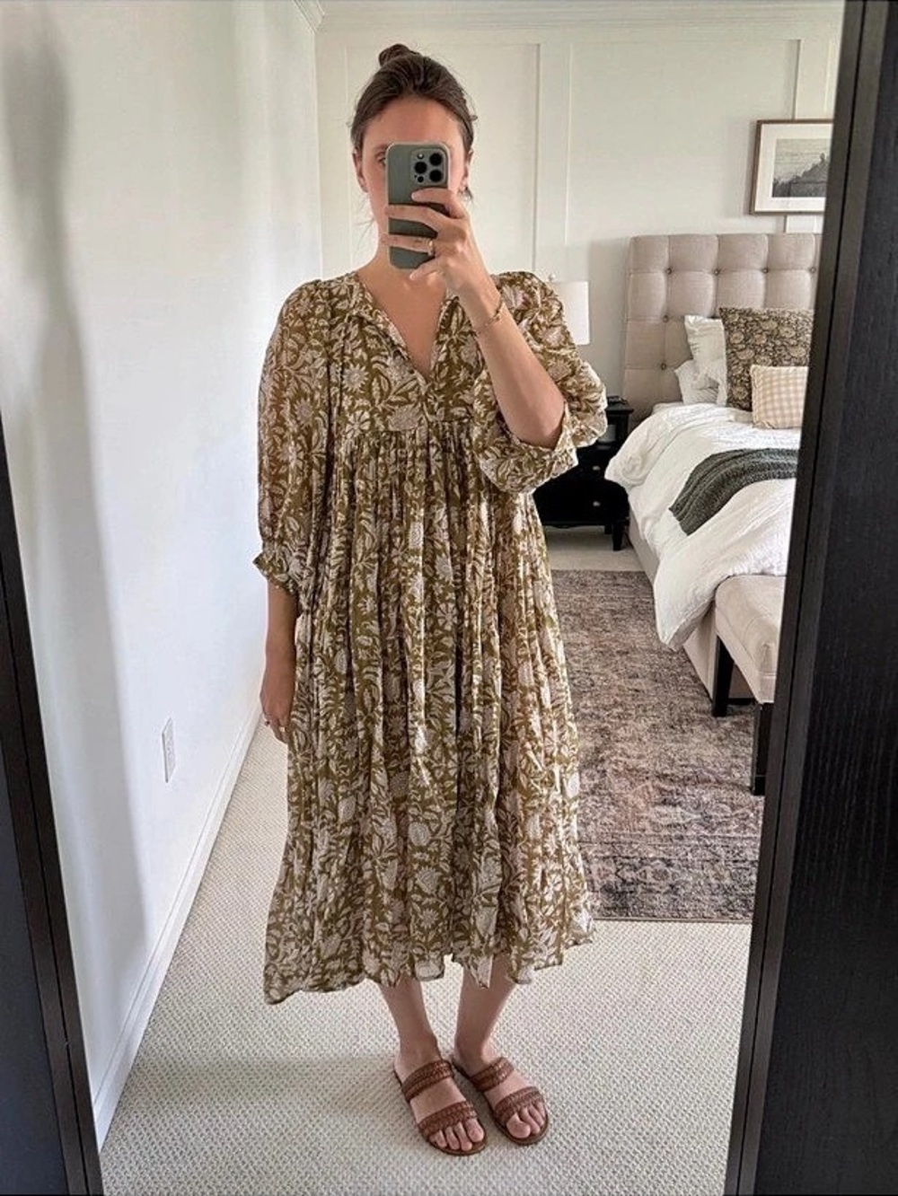Daughters of India Kyra Maxi Dress Floral Green & Cream Large